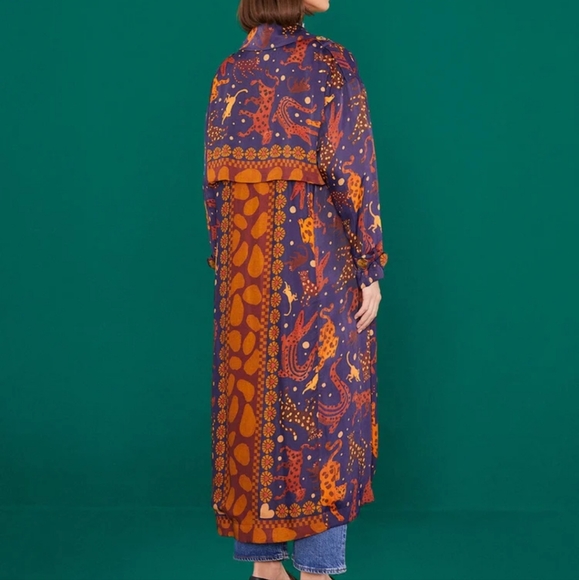 Farm Rio Navy Animal Sky Trench Coat - Picture 2 of 6